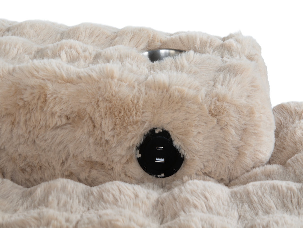 Camel Velvet Chaise Lounge with Dual Cupholders & USB Charging Ports