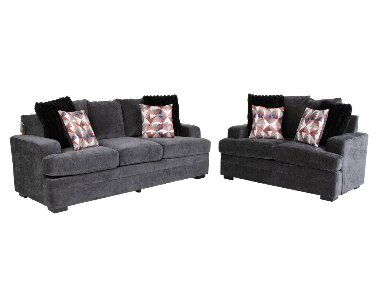 Charcoal Gray Modern 2-Piece Living Room Set with Sofa & Loveseat