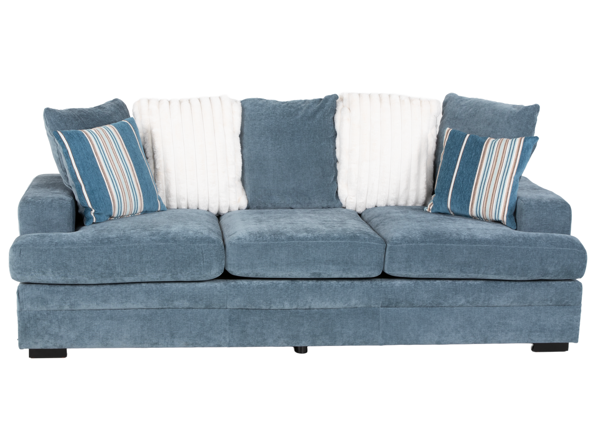 2-Piece Blue Fabric Sofa & Loveseat Set with Accent Pillows