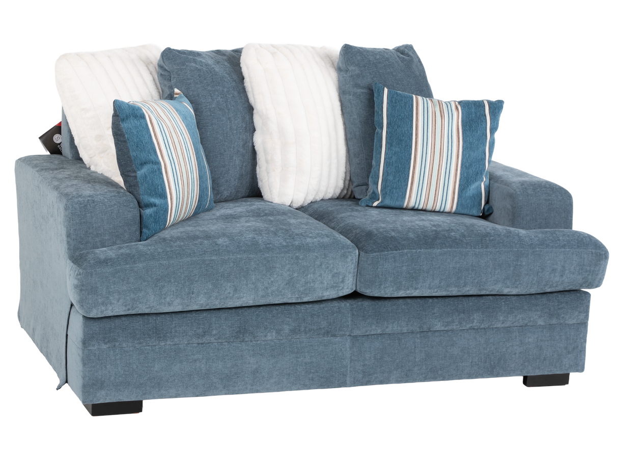 2-Piece Blue Fabric Sofa & Loveseat Set with Accent Pillows