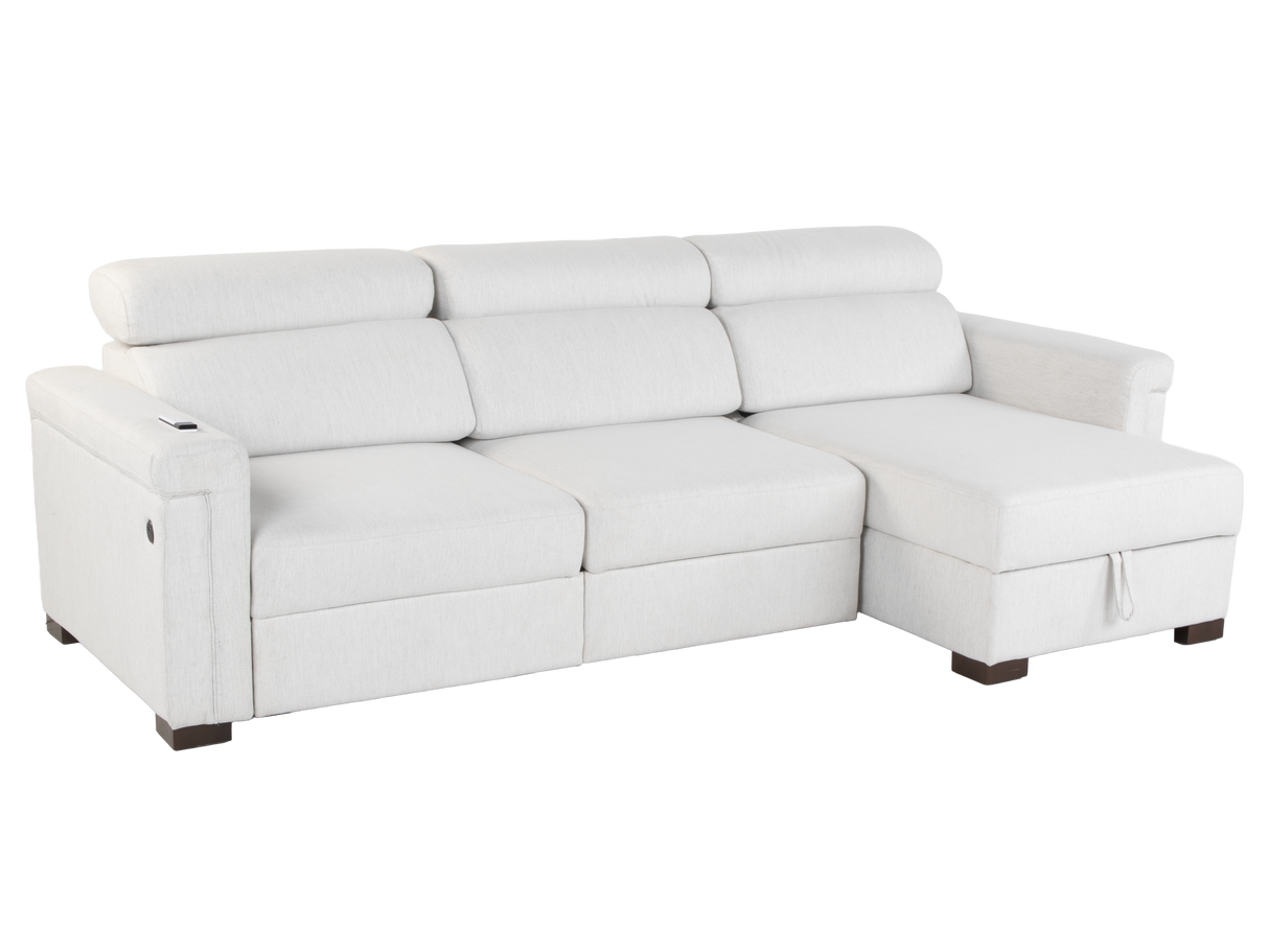 White Power Sleeper Sectional with Storage Chaise & USB Ports