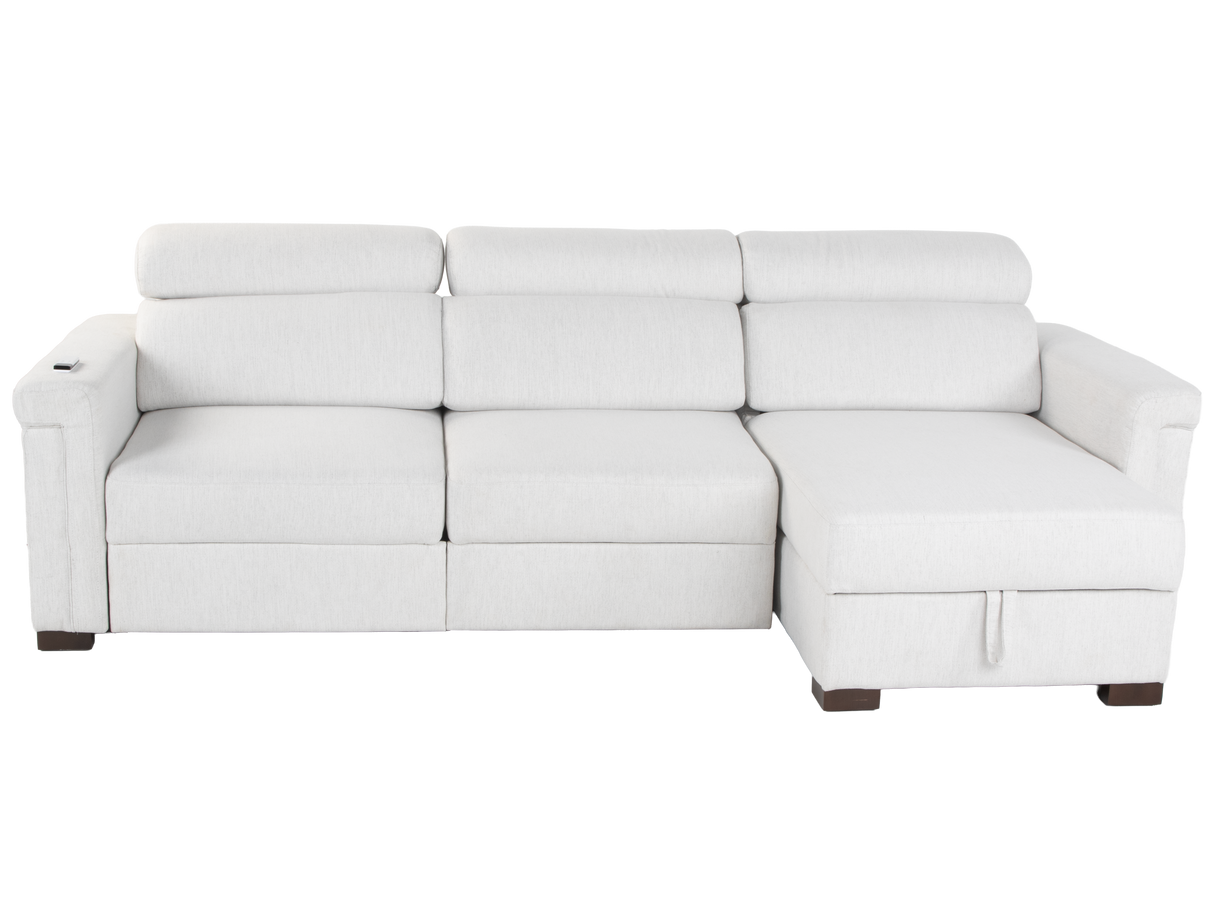 White Power Sleeper Sectional with Storage Chaise & USB Ports