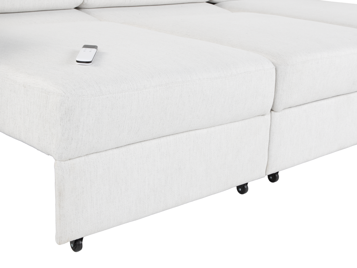 White Power Sleeper Sectional with Storage Chaise & USB Ports