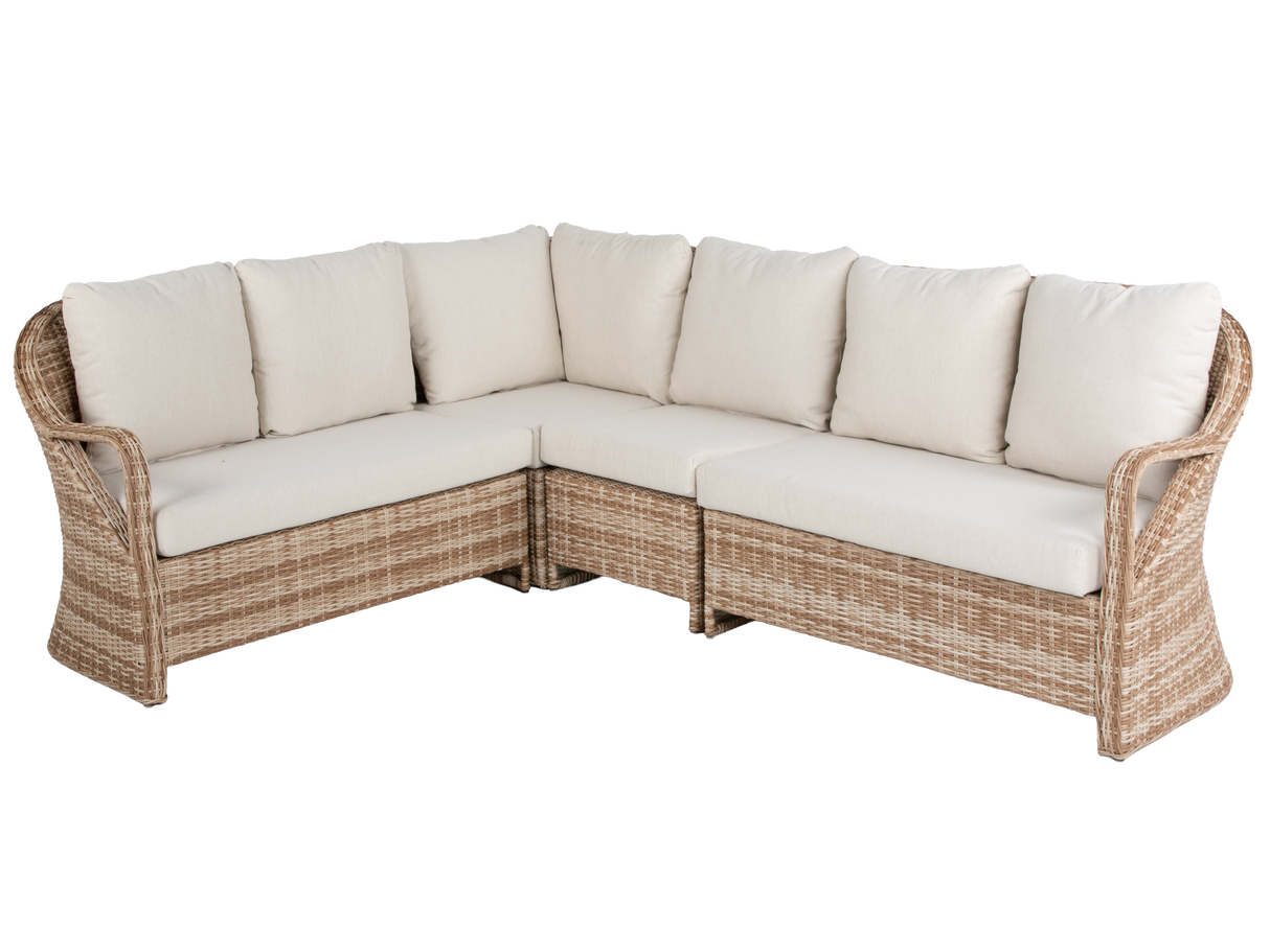 5-Piece Wicker Patio Sectional Sofa Set with Oval Dining Table and Cream Cushions