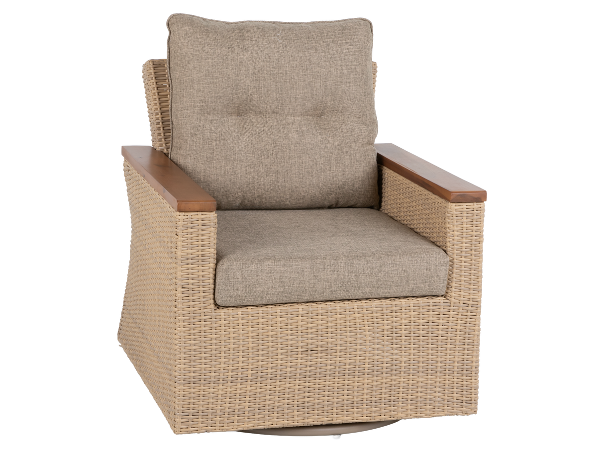 Light Brown Contemporary Wicker 8-Piece Outdoor/Patio Set with 4 Swivel Chairs & Acacia Tables