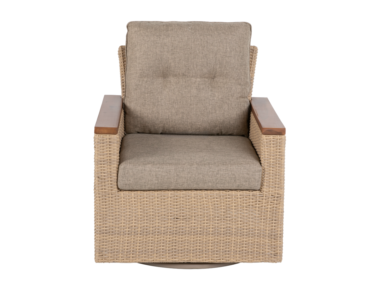 Light Brown Contemporary Wicker 8-Piece Outdoor/Patio Set with 4 Swivel Chairs & Acacia Tables