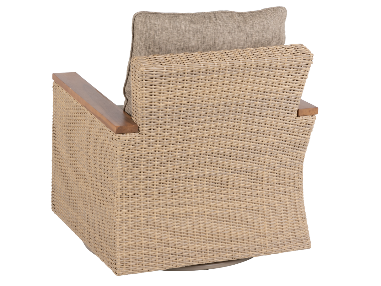 Light Brown Contemporary Wicker 8-Piece Outdoor/Patio Set with 4 Swivel Chairs & Acacia Tables