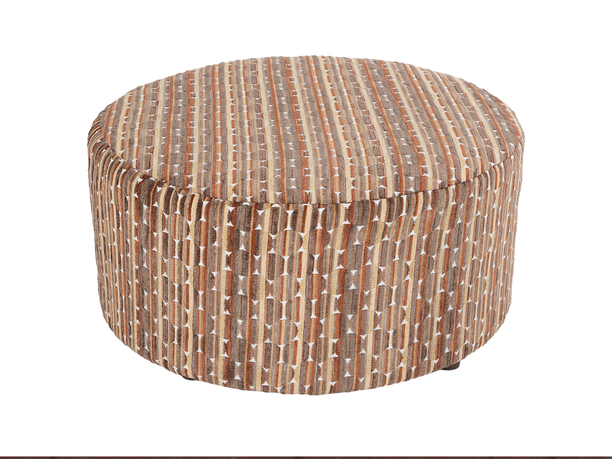 Contemporary Brown Geometric Pattern Fabric Round Ottoman