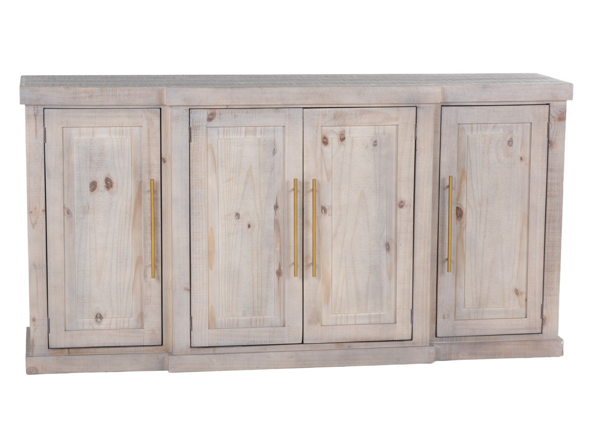 Janes Distressed Whitewashed Solid Wood Sideboard Buffet / TV Console