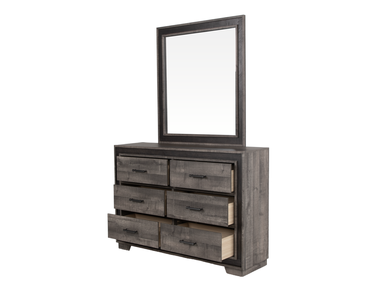 Gray Panel Bedroom Set with Dresser, Mirror & Nightstand