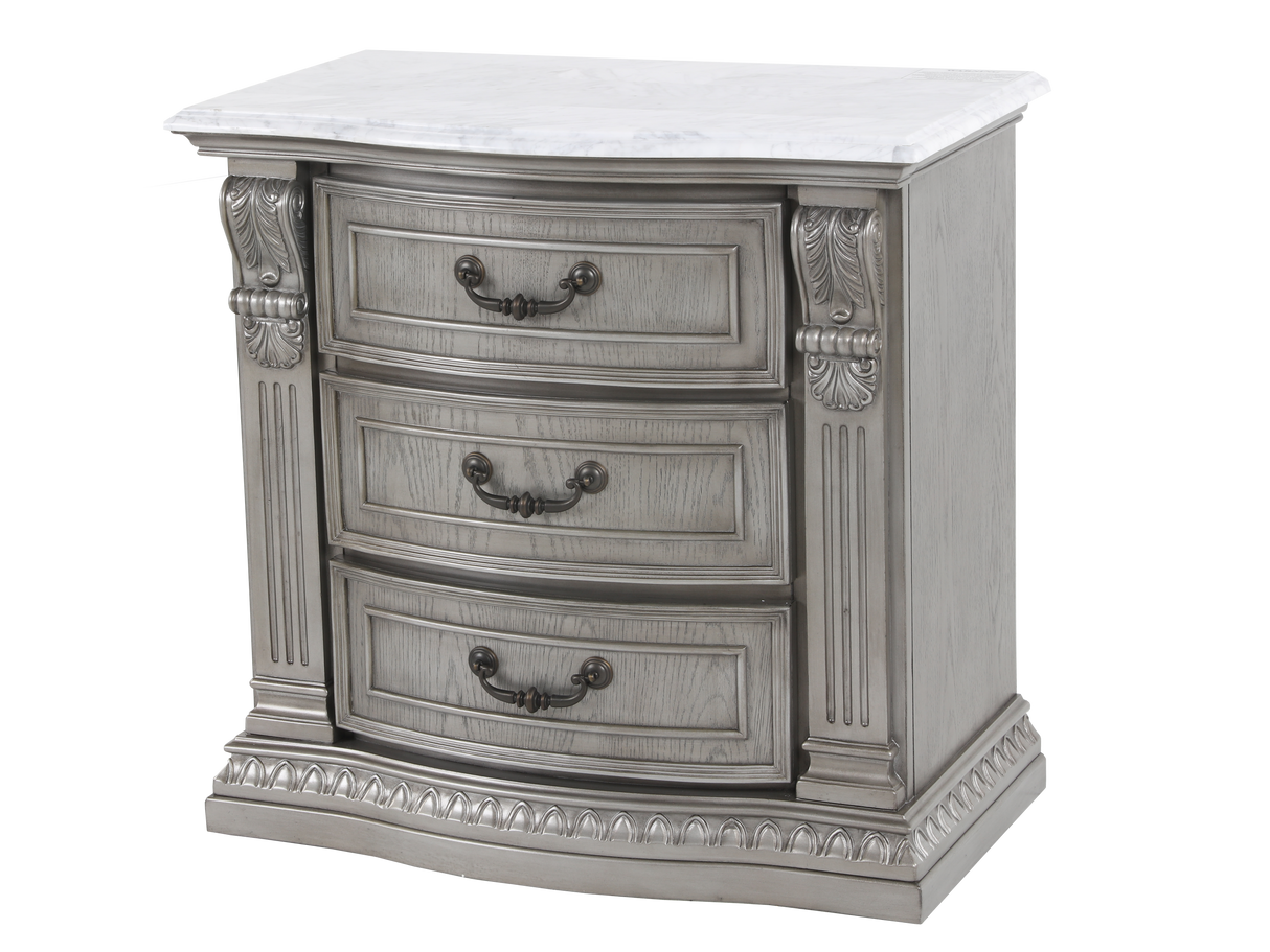 Platinum 3-Drawer Nightstand with Marble Top