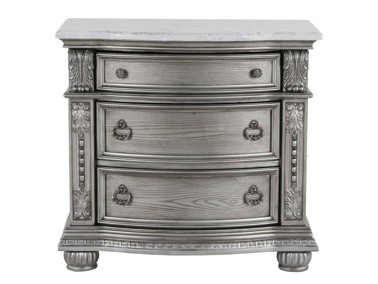 Cavalier Nightstand with Marble Top – Gray Finish