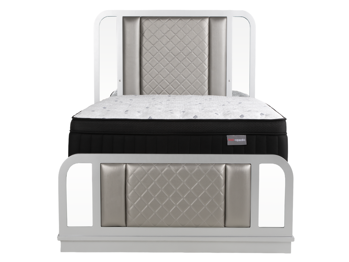 Silver LED Upholstered Panel 6-Piece Bedroom Set with Checkered Drawer Design