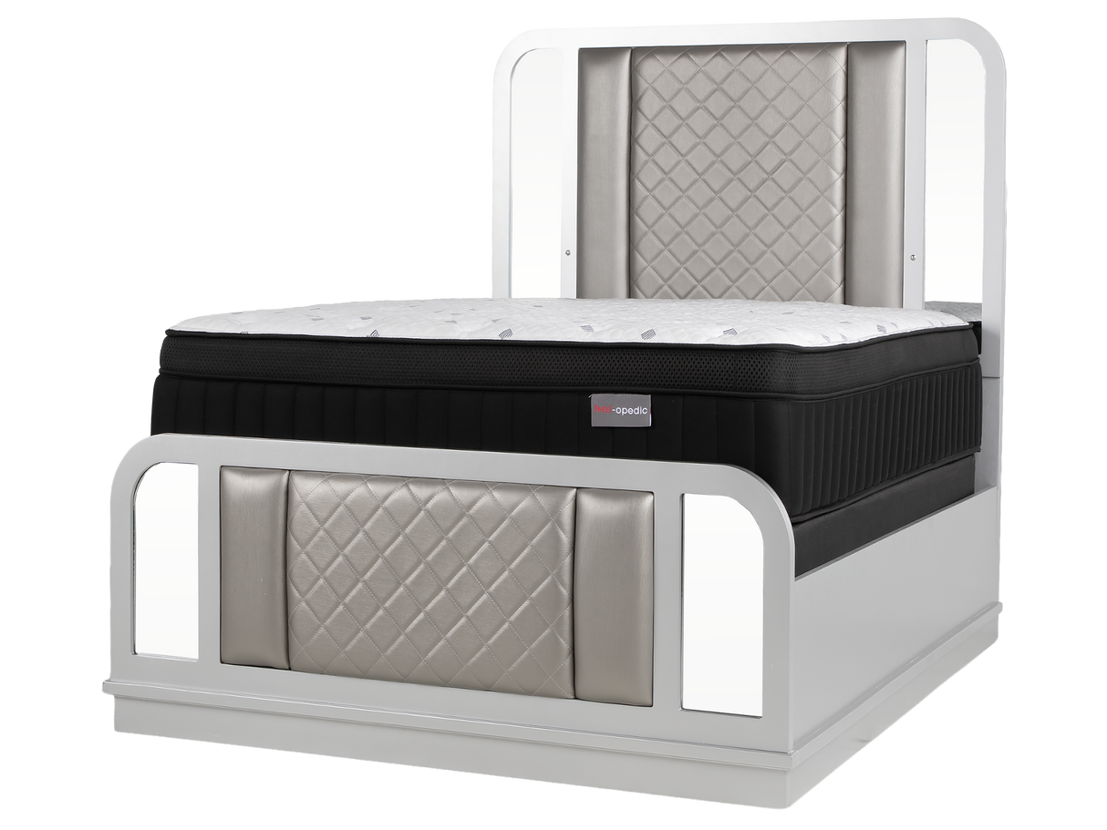 Silver LED Upholstered Panel 6-Piece Bedroom Set with Checkered Drawer Design