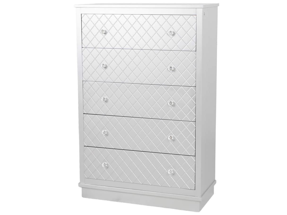 Silver LED Checkered 5-Drawer Bedroom Chest