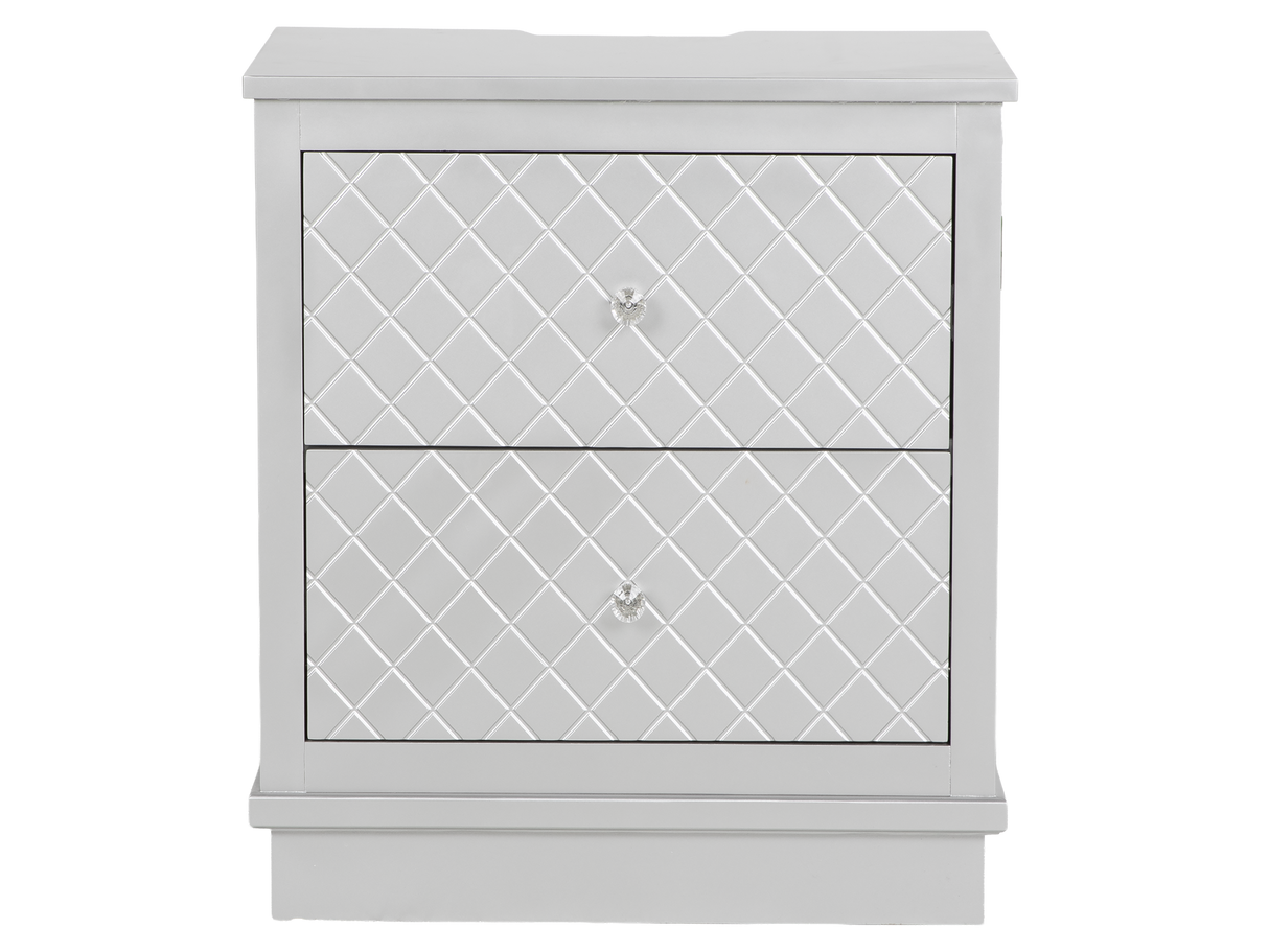 Silver LED Upholstered Panel 6-Piece Bedroom Set with Checkered Drawer Design