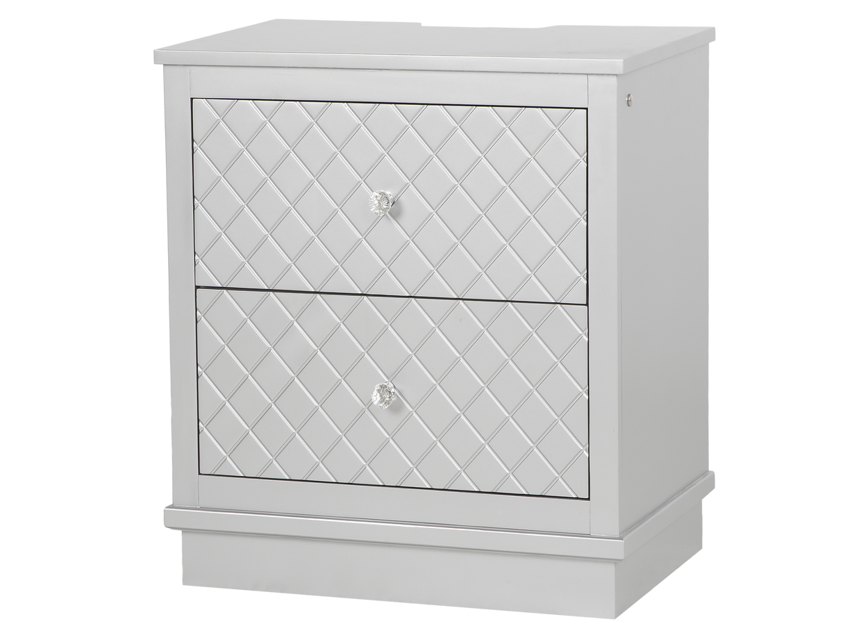 Silver LED Checkered Panel 2-Drawer Nightstand with USB Charging