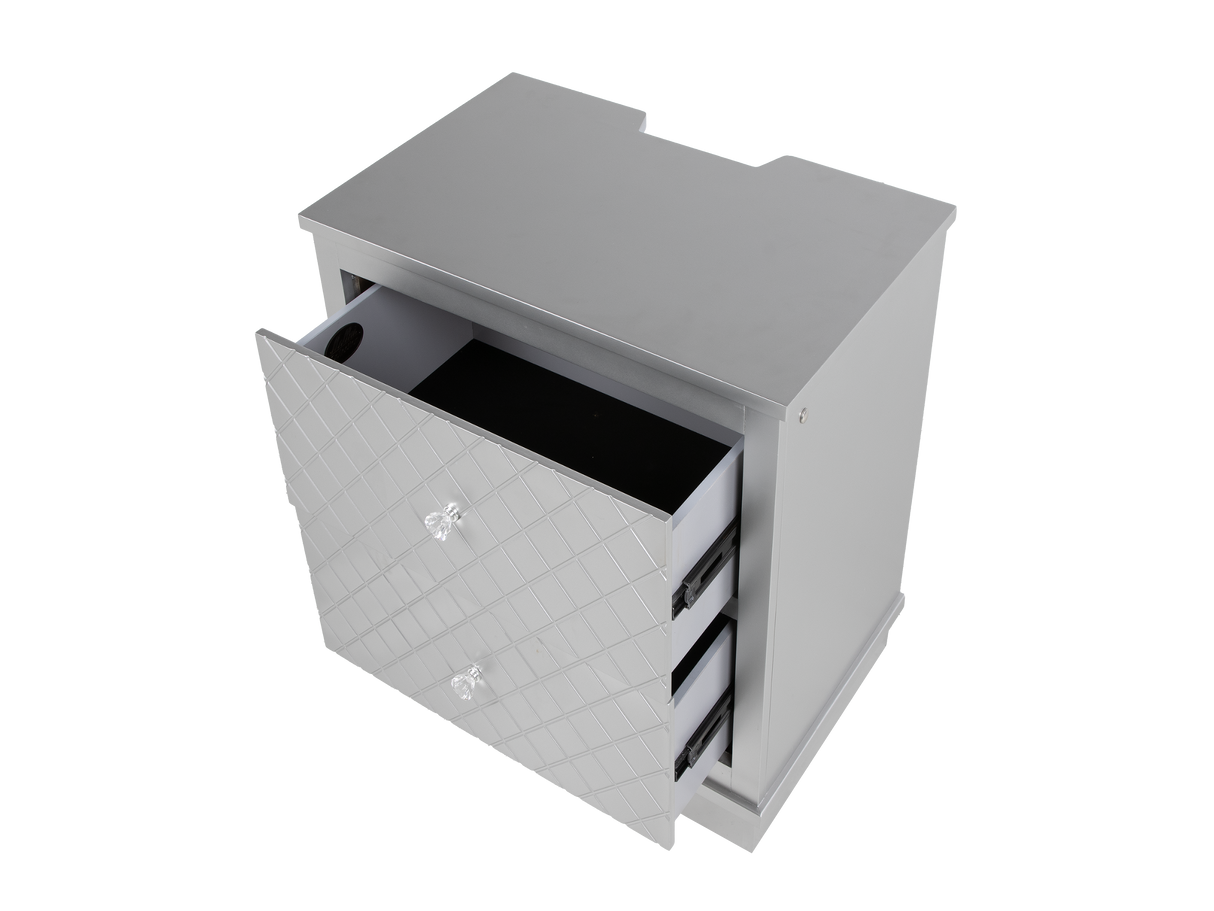 Silver LED Checkered Panel 2-Drawer Nightstand with USB Charging