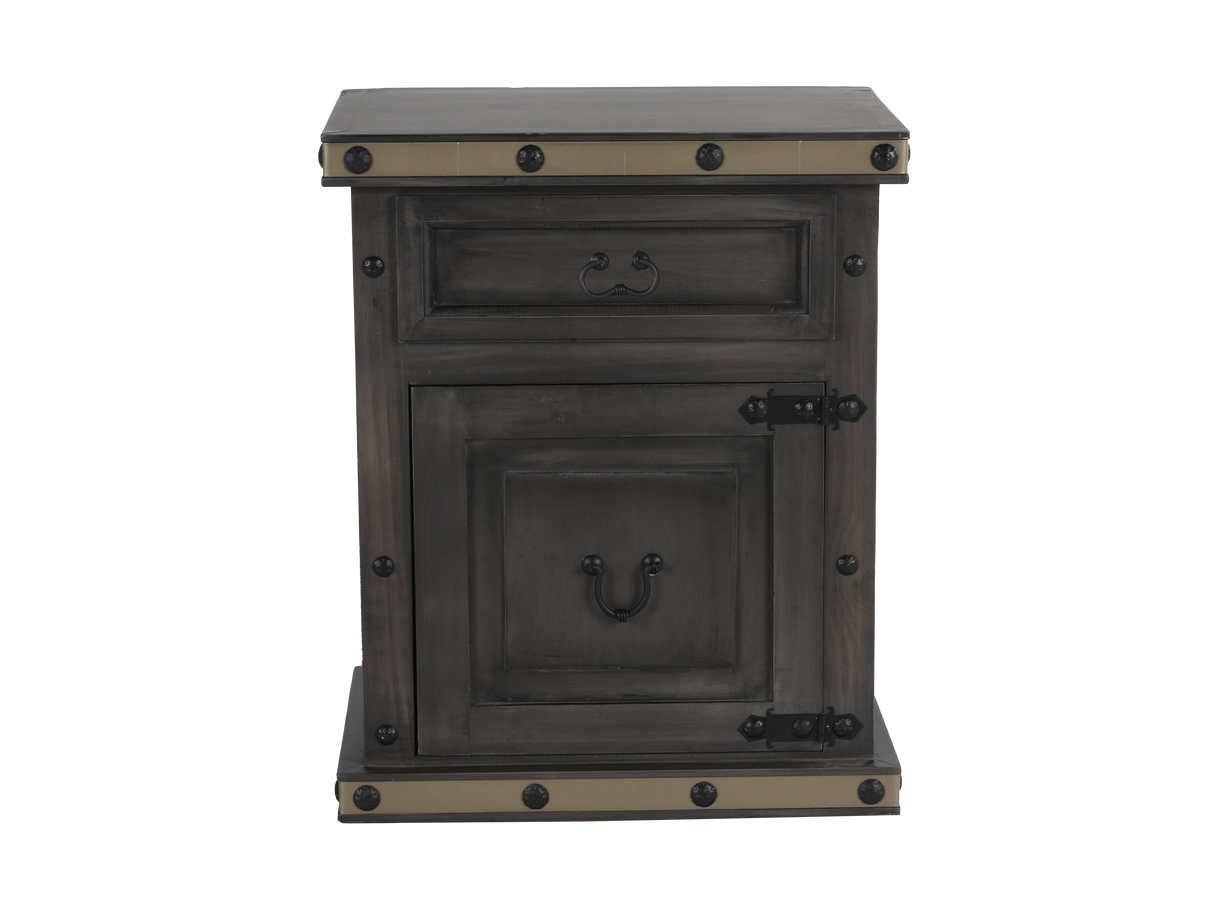 Charcoal Gray Rustic Industrial Nightstand with Drawer & Cabinet Storage