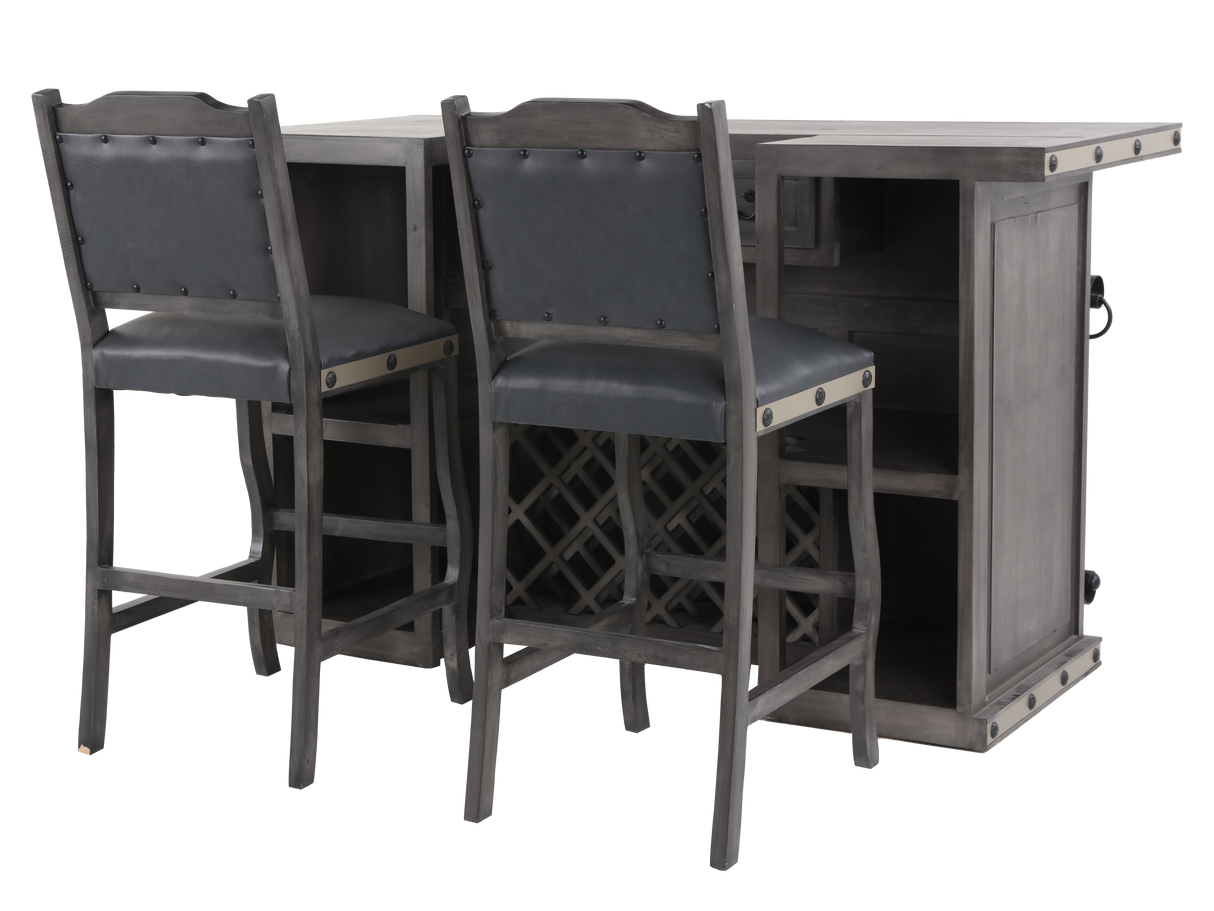 3-Piece Rustic Bar Set with Storage & Barstools by Mollai Collections | Bel Furniture