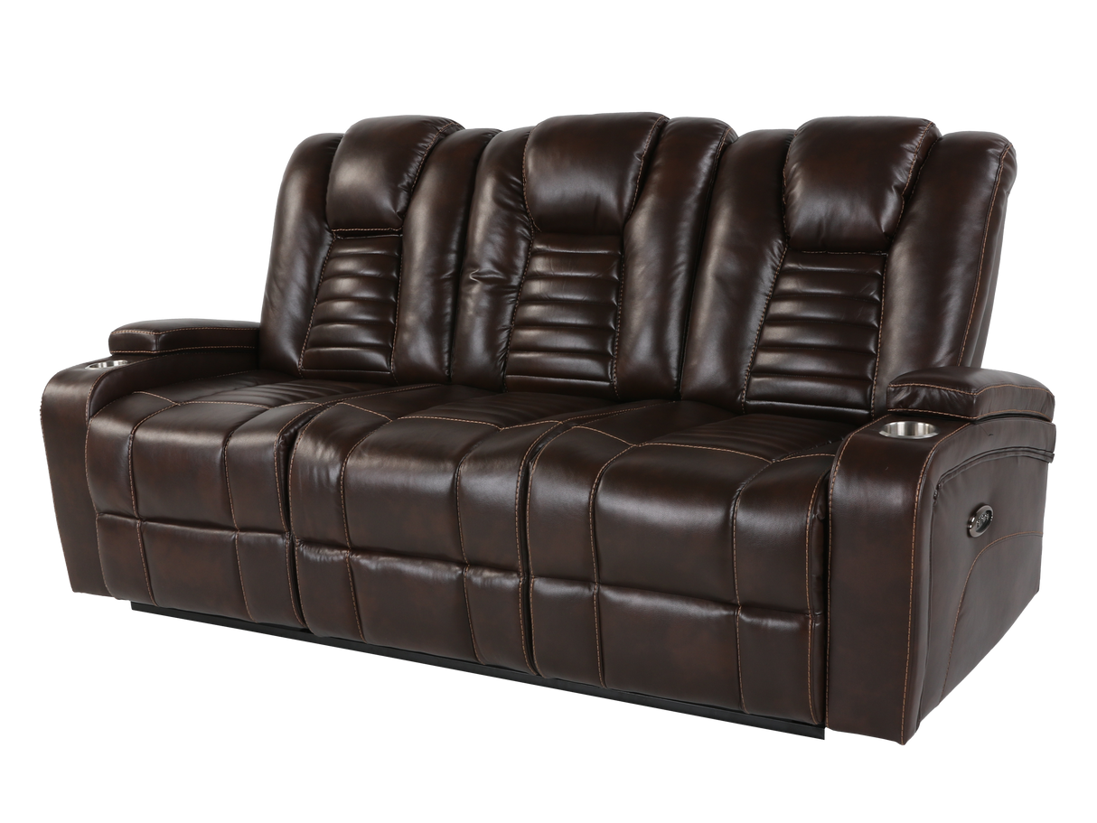 Dark Brown 3-Piece Living Room Set with Power Headrests, LED Lighting, Cup Holders & Storage