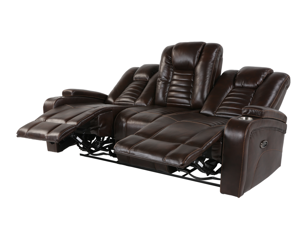 Dark Brown 3-Piece Living Room Set with Power Headrests, LED Lighting, Cup Holders & Storage
