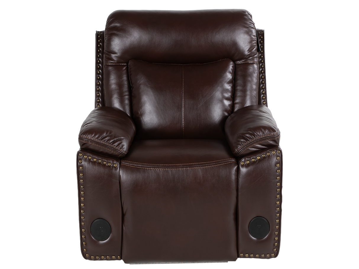3-Piece Brown Power Reclining Living Room Set with Console Loveseat, USB & Bluetooth Speaker