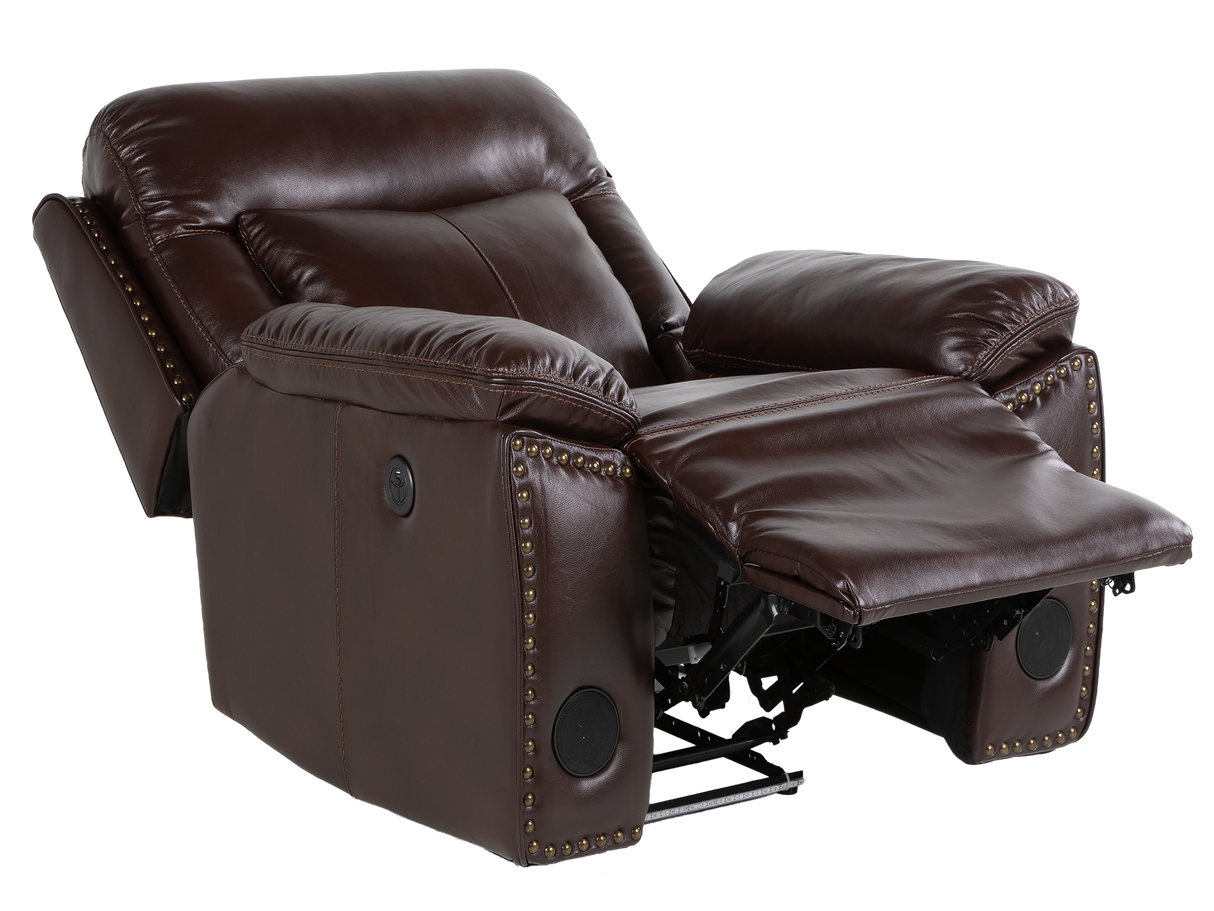 3-Piece Brown Power Reclining Living Room Set with Console Loveseat, USB & Bluetooth Speaker