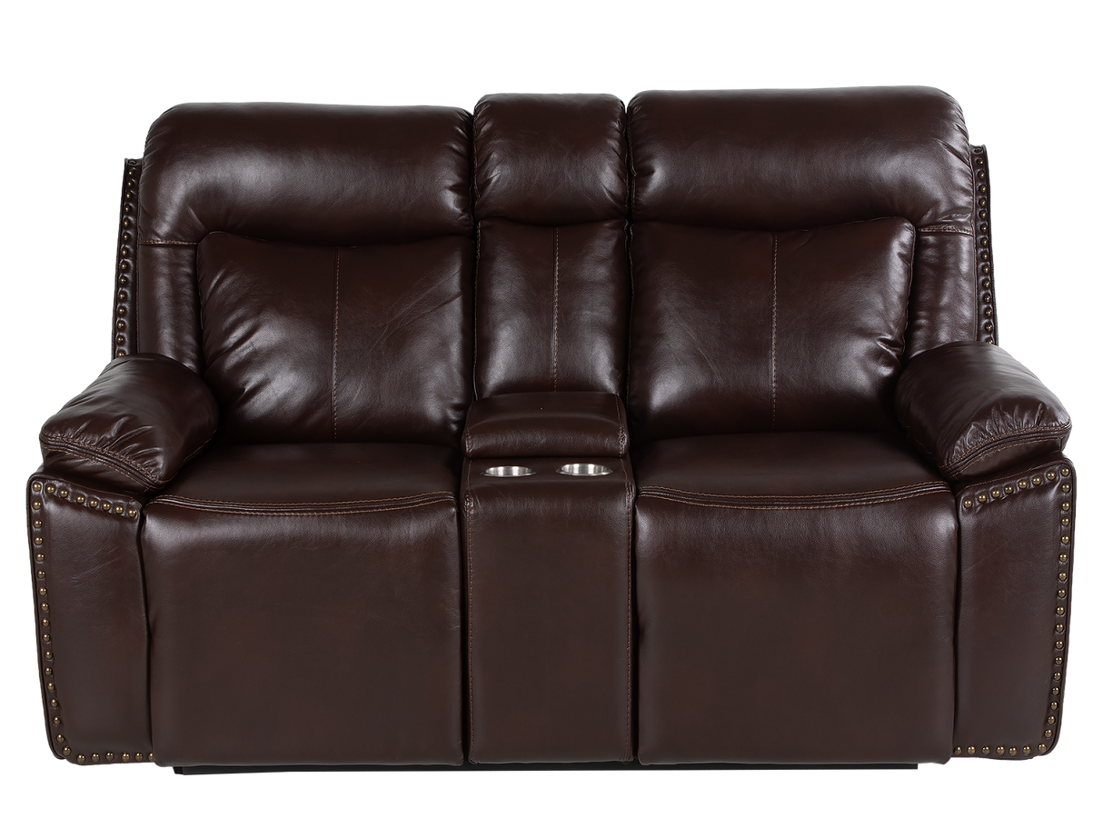 3-Piece Brown Power Reclining Living Room Set with Console Loveseat, USB & Bluetooth Speaker