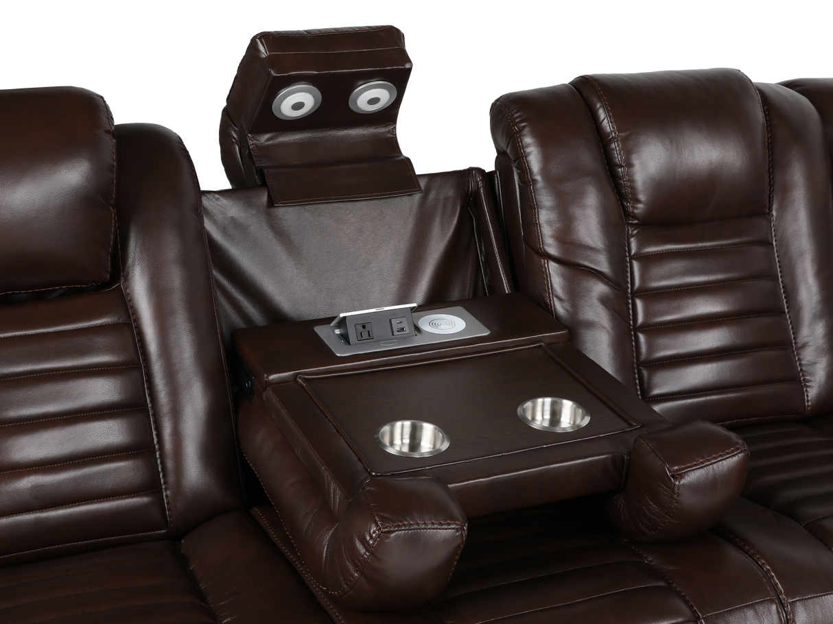 3 Piece Power Reclining Sectional With Power Adjustable Headrest, Wireless USB charging, Reading Light, Bluetooth Speakers by Sara Collections | Bel Furniture