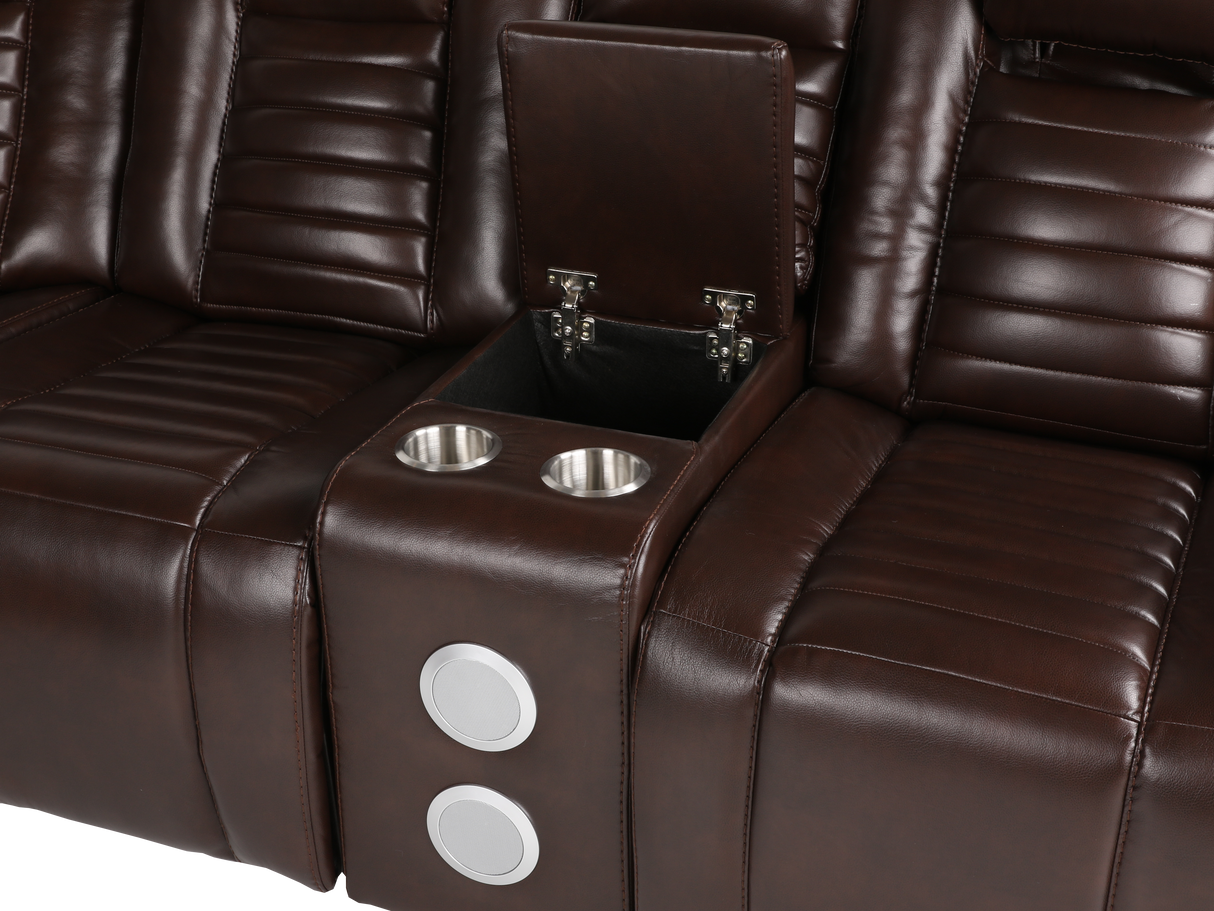 3 Piece Power Reclining Sectional With Power Adjustable Headrest, Wireless USB charging, Reading Light, Bluetooth Speakers by Sara Collections | Bel Furniture