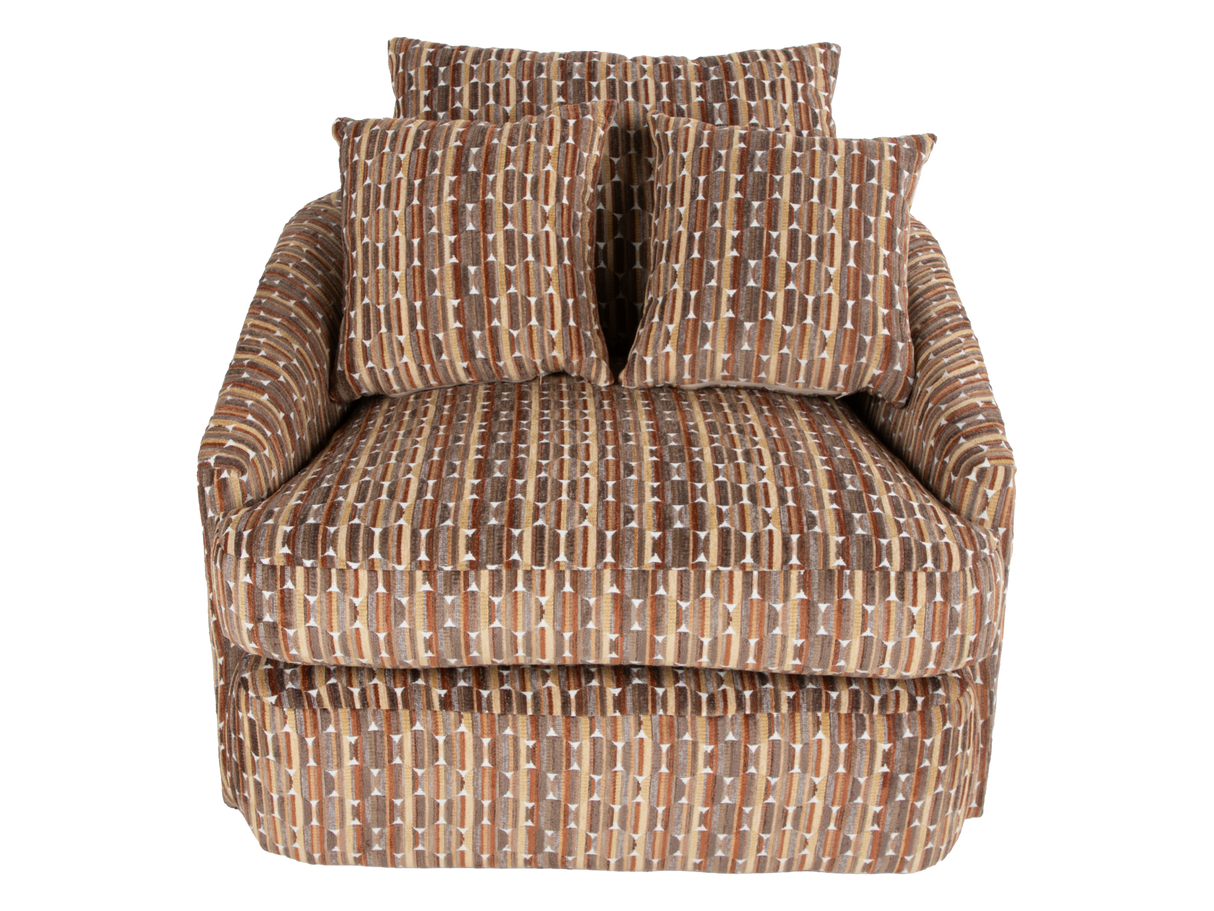 Contemporary Brown Geometric Pattern Fabric Swivel Chair