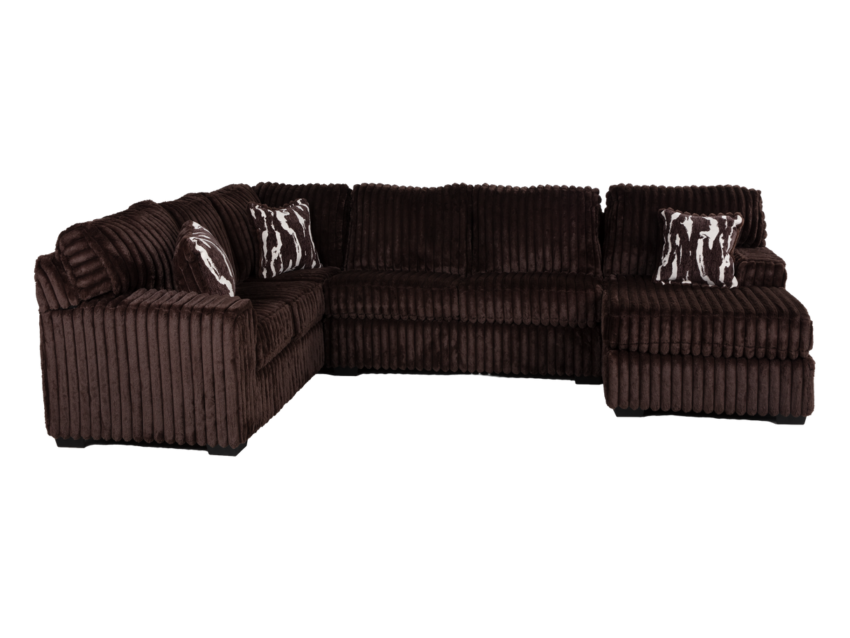 Contemporary Chocolate Brown Corduroy L-Shaped Sectional Sofa with Oversized Chaise, Deep Seating & Ribbed Plush Design