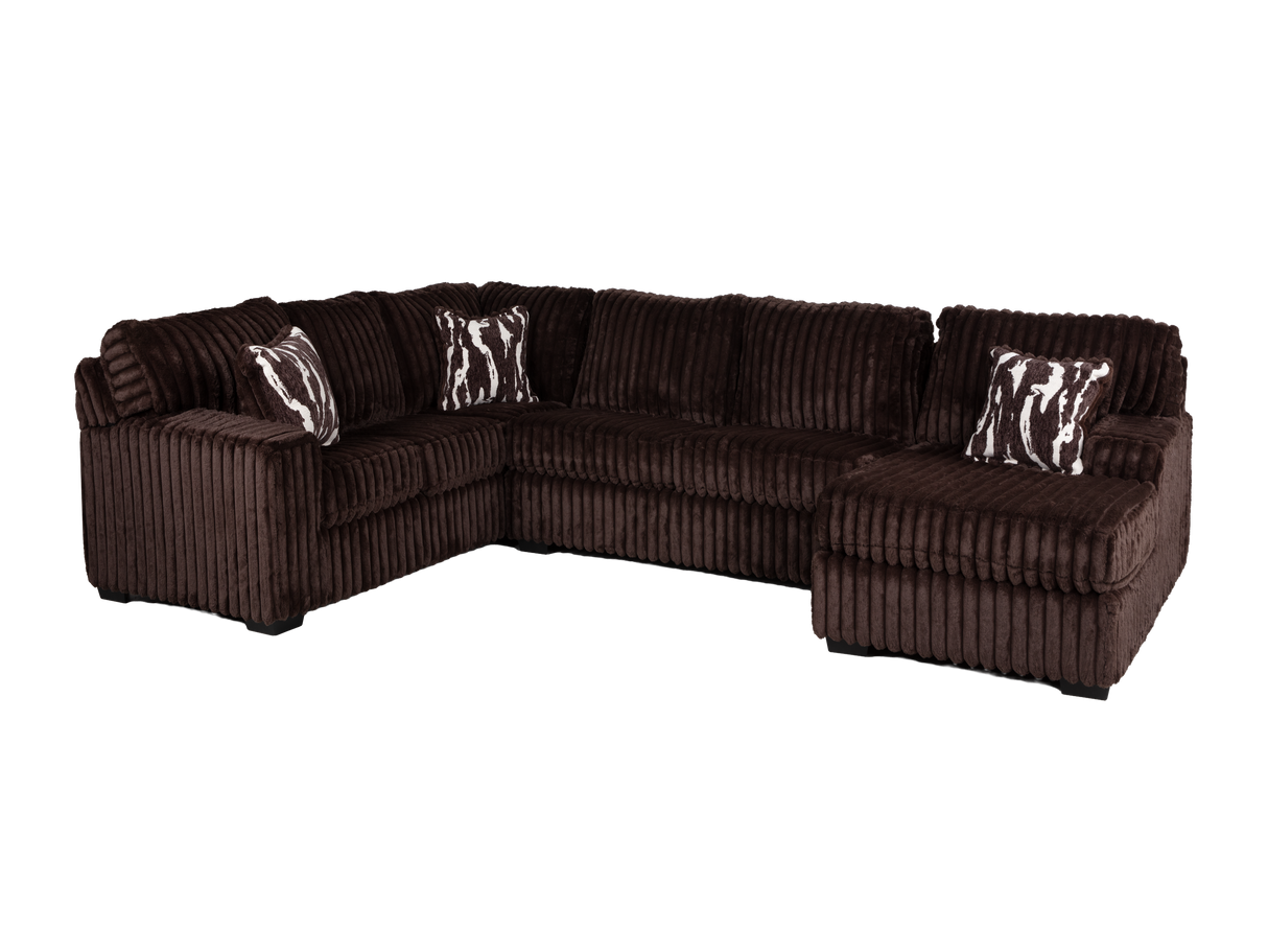 Contemporary Chocolate Brown Corduroy L-Shaped Sectional Sofa with Oversized Chaise, Deep Seating & Ribbed Plush Design