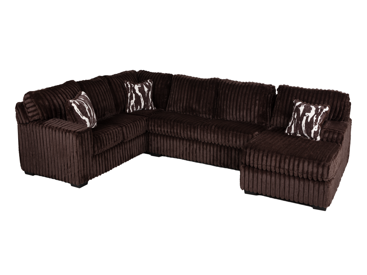 Contemporary Chocolate Brown Corduroy L-Shaped Sectional Sofa with Oversized Chaise, Deep Seating & Ribbed Plush Design