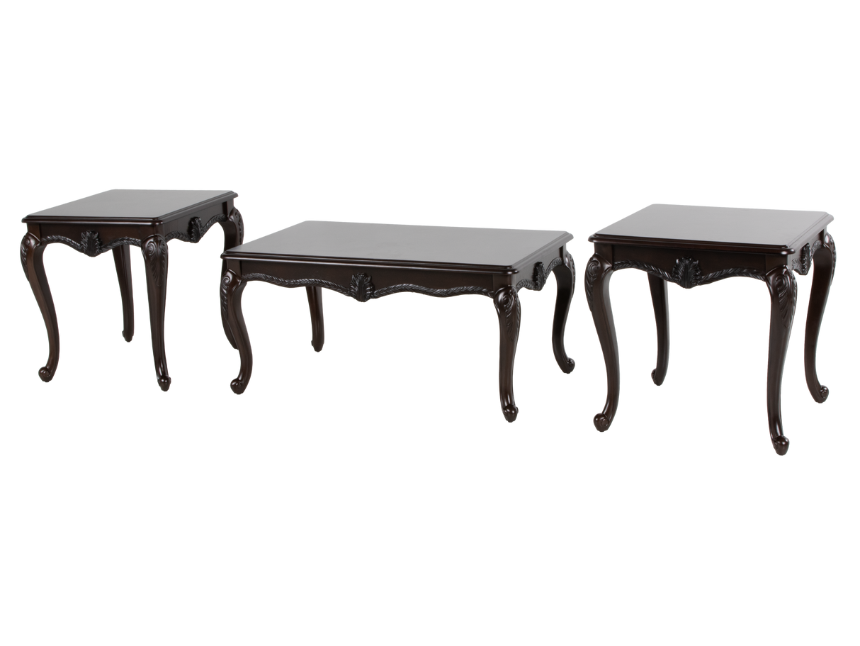 Dark Brown Traditional 3-Piece Coffee Table Set with Wooden Tops