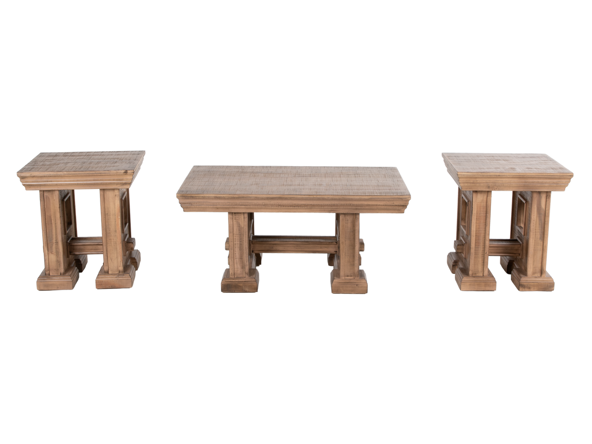 Rustic Brown Farmhouse 3-Piece Coffee Table Set with Pedestal Design