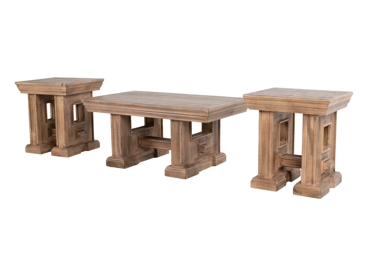 Rustic Brown Farmhouse 3-Piece Coffee Table Set with Pedestal Design