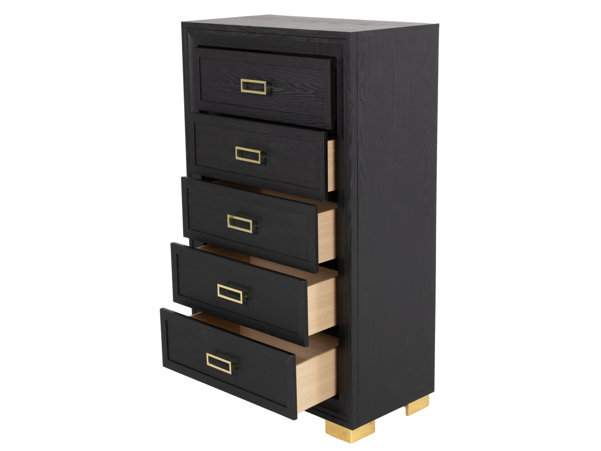 Glam Black 5-Drawer Chest with Gold Accents