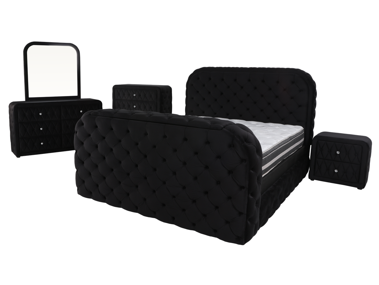 Velvet Tufted Bedroom Set with Built-in Fireplace, TV Stand, and Bluetooth Speakers by Mollai Collections | Bel Furniture