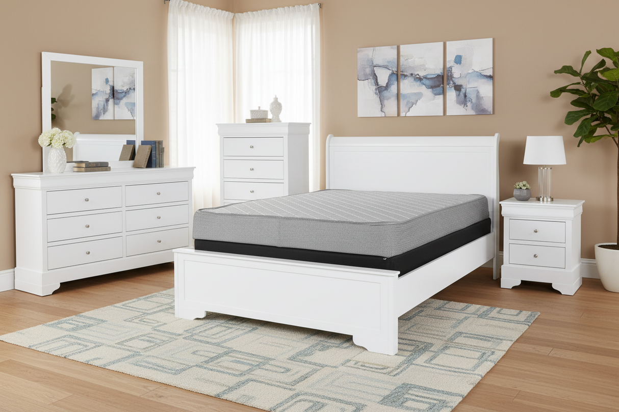 6-Piece White Bedroom Set with Dresser, Mirror, and Nightstand