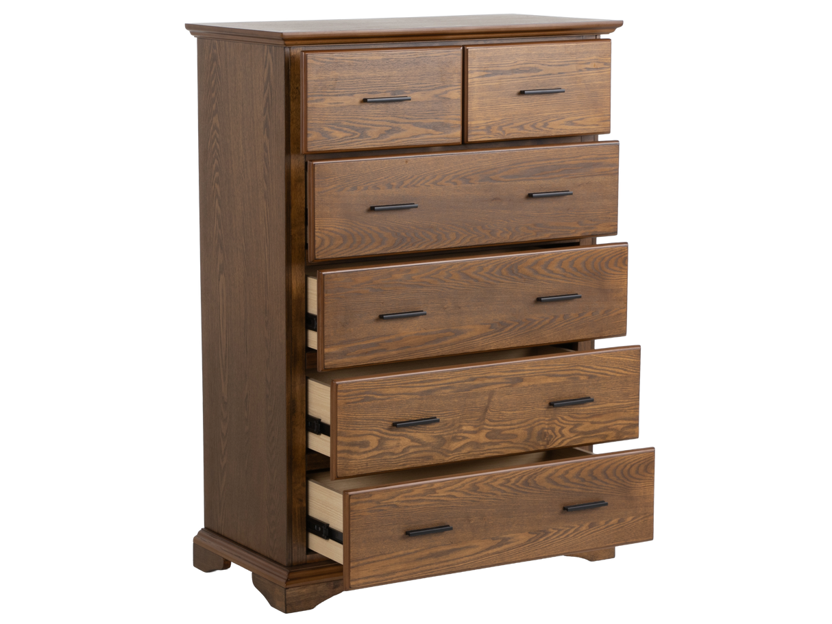 Light Oak 6-Drawer Bedroom Chest with Black Metal Pulls