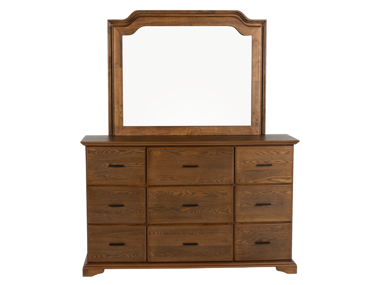 6-Piece Bedroom Set with LED Lighting, Button-Tufted Upholstered Storage Bed, Dresser, Mirror & Nightstand — Light Oak Finish