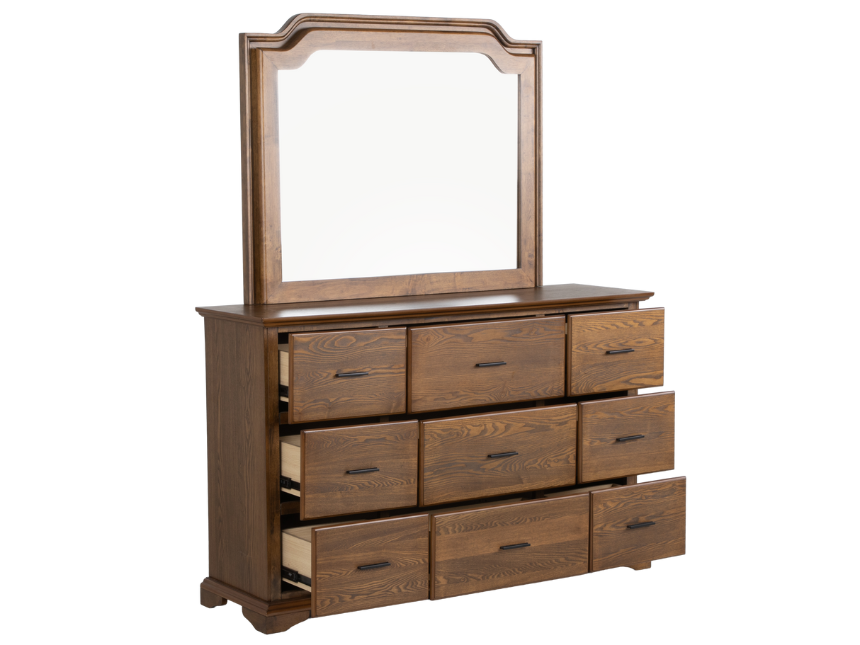 6-Piece Bedroom Set with LED Lighting, Button-Tufted Upholstered Storage Bed, Dresser, Mirror & Nightstand — Light Oak Finish