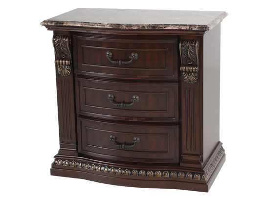 Cherry 3-Drawer Nightstand with Cherry Marble Top