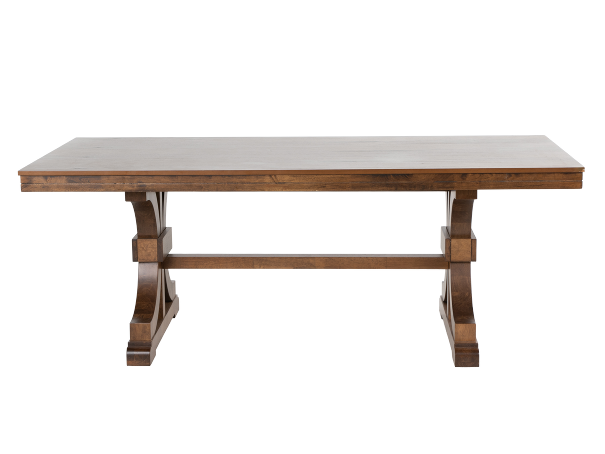 7-Piece Transitional Trestle Dining Room Set with Nailhead Upholstered Chairs (Brown)