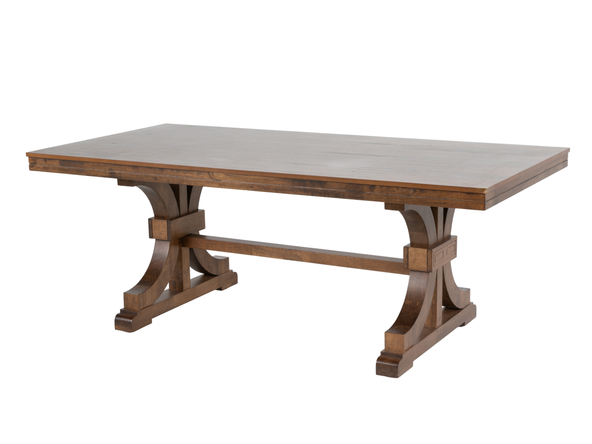 7-Piece Transitional Trestle Dining Room Set with Nailhead Upholstered Chairs (Brown)