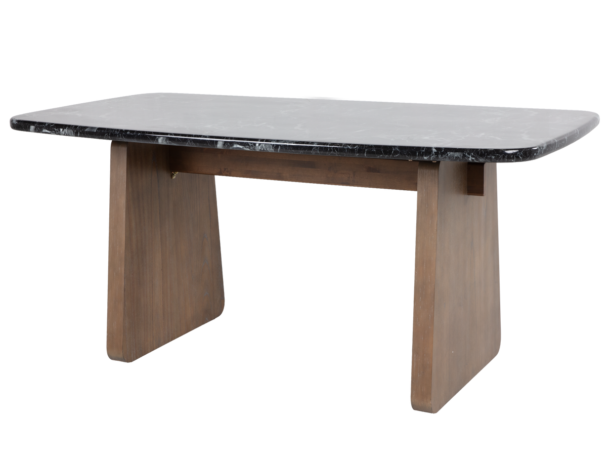 Contemporary Walnut Brown & Black Marble-Look 7-Piece Dining Room Set