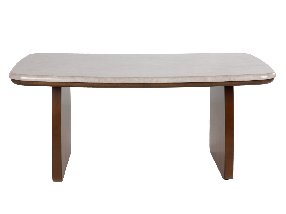 Contemporary Walnut Brown & Light Beige 7-Piece Dining Room Set with Ivory Upholstered Chairs
