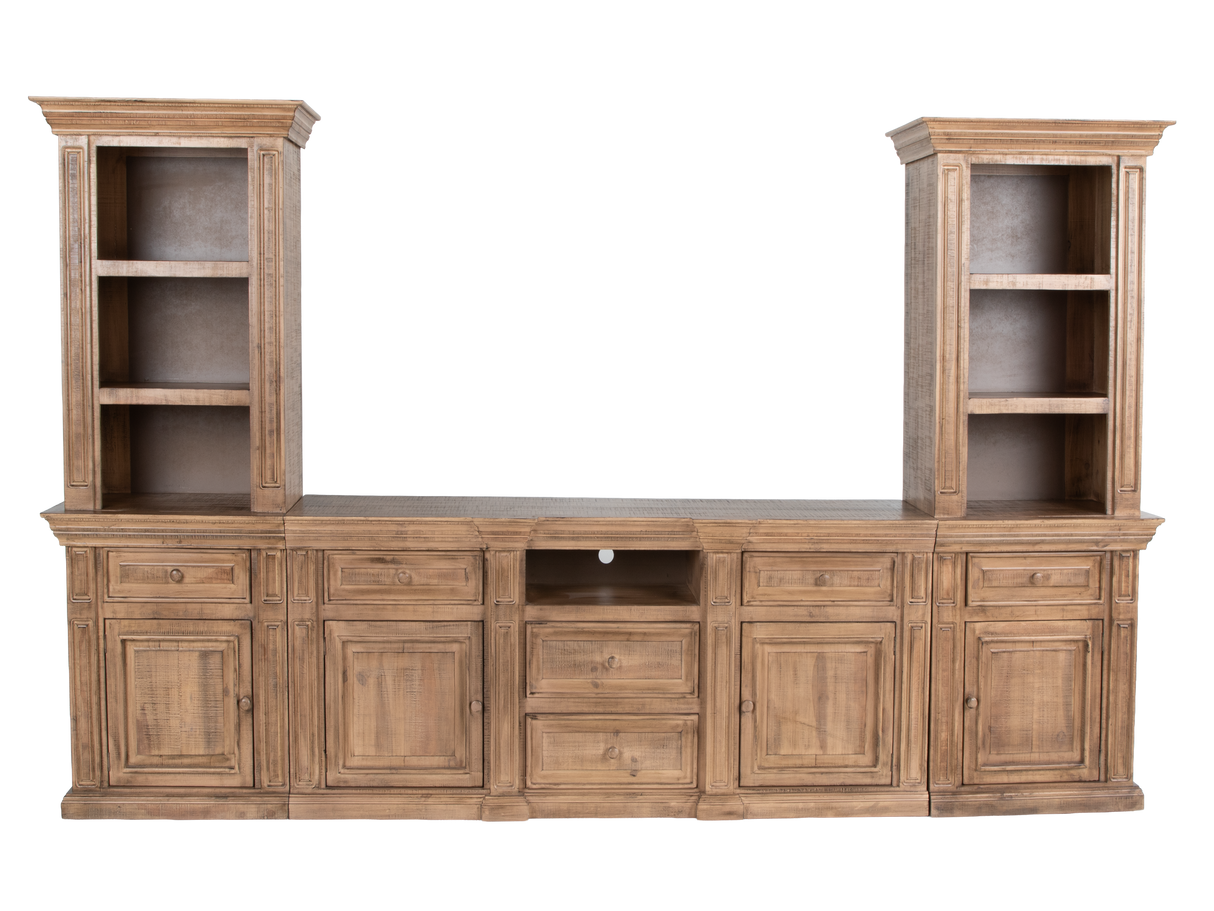 Rustic Brown 3-Piece Entertainment Wall Unit with Bookcase Piers & Storage Console